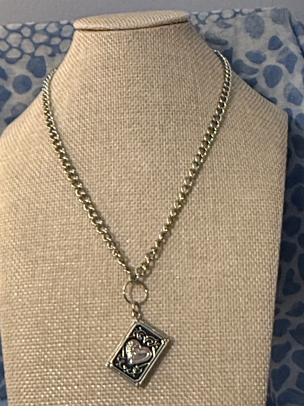 Silver Heart-Accented Rectangular Pendant Locket Necklace - Silver